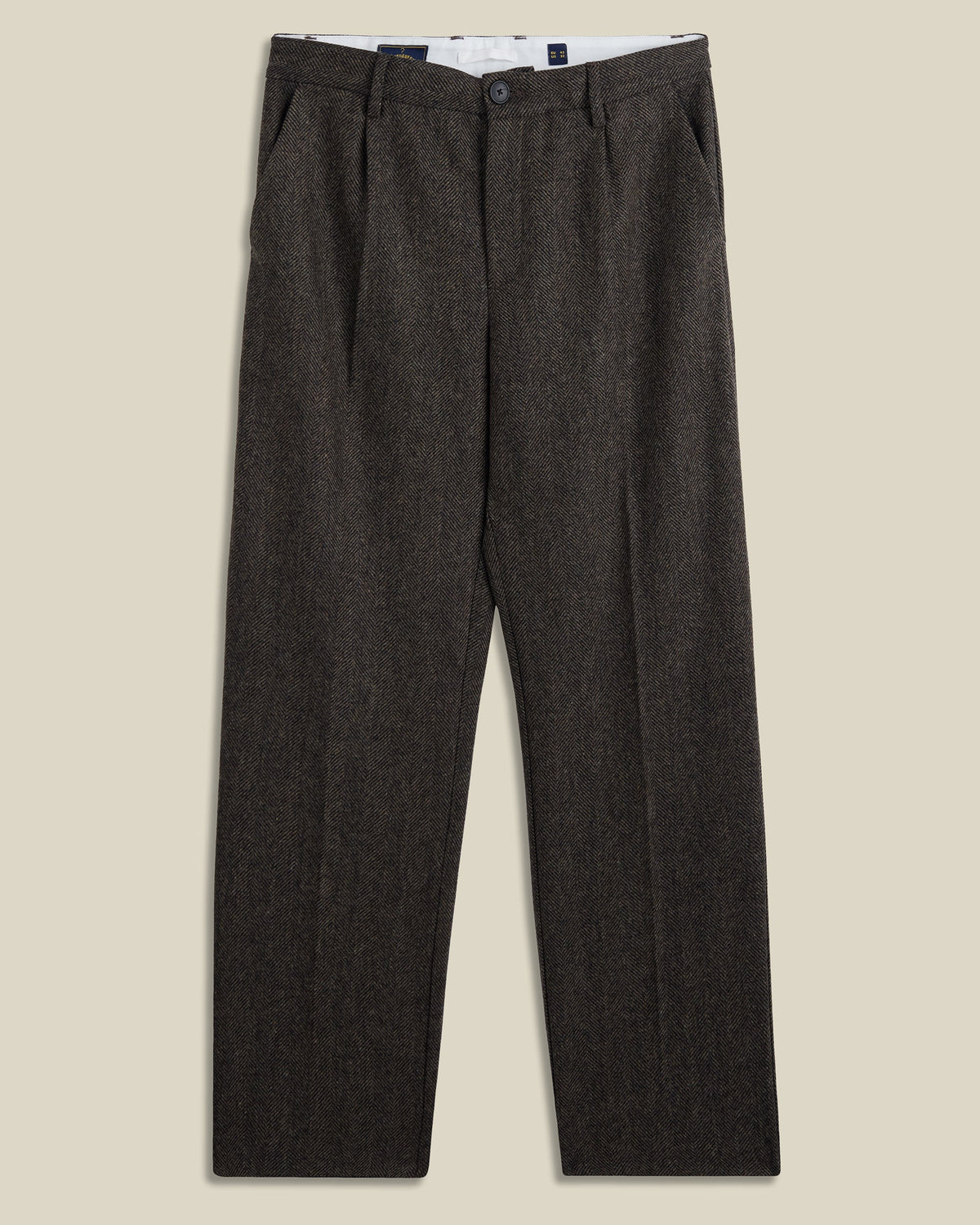 Single Pleat Herringbone Wool Trousers - Brown