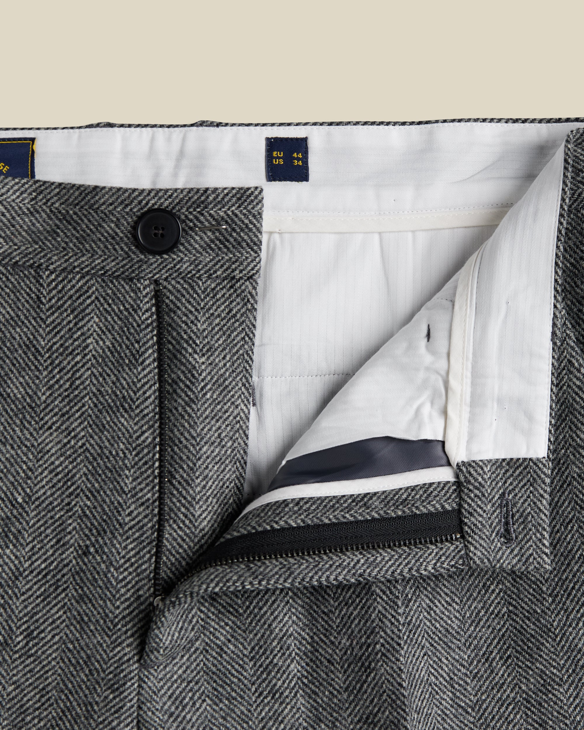 Single Pleat Herringbone Wool Trousers - Grey