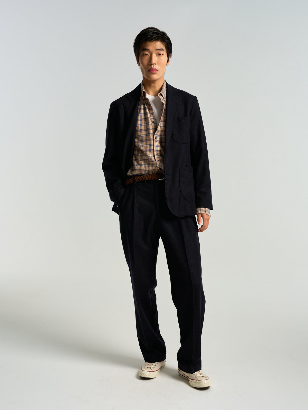 Single Pleat Trousers - Navy