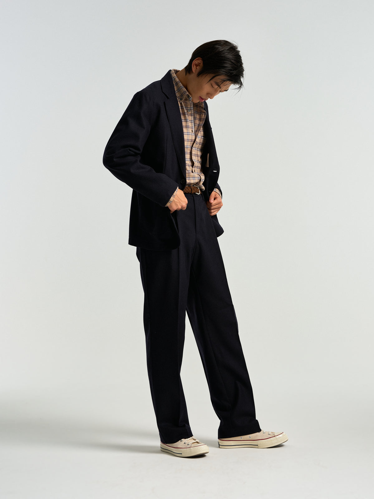 Single Pleat Trousers - Navy
