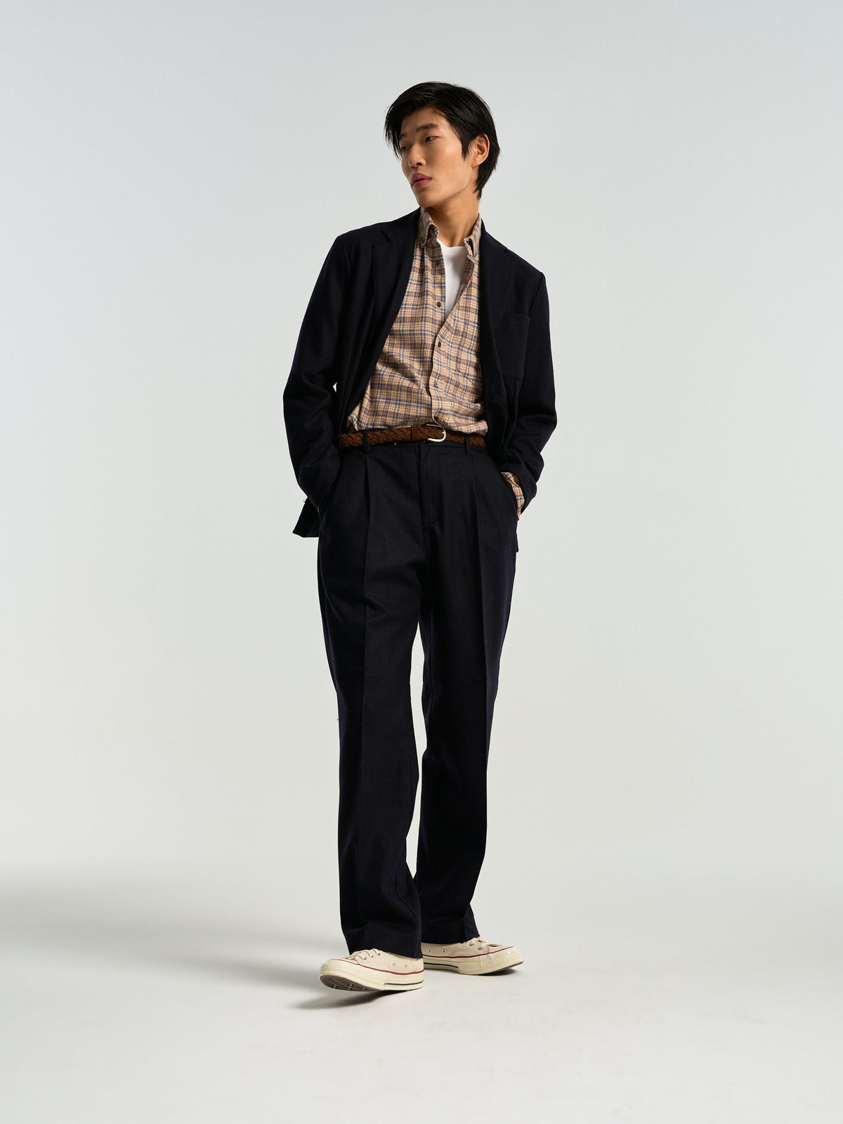 Single Pleat Trousers - Navy